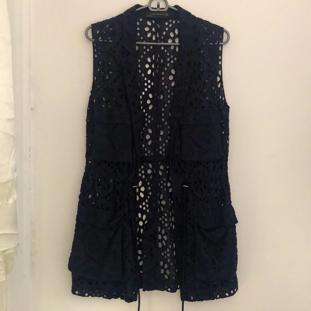 Zara Woman | Navy Lace Tie Waist Vest